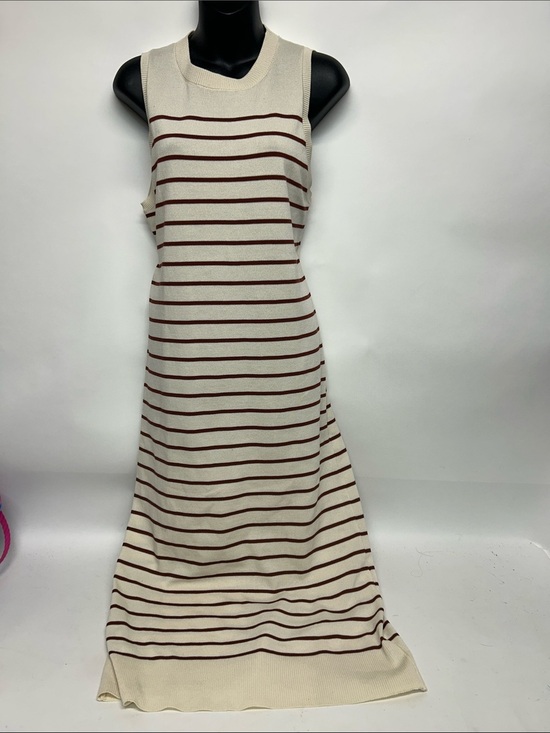 Dresses & Skirts - Sleeveless Striped Knit Maxi Dress - Cream with Brown Stripes size small